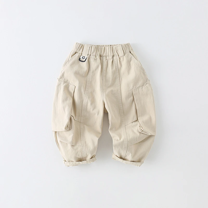 【三叁】儿童工装裤春秋2025新款时髦洋气百搭双侧斜兜长裤AK875