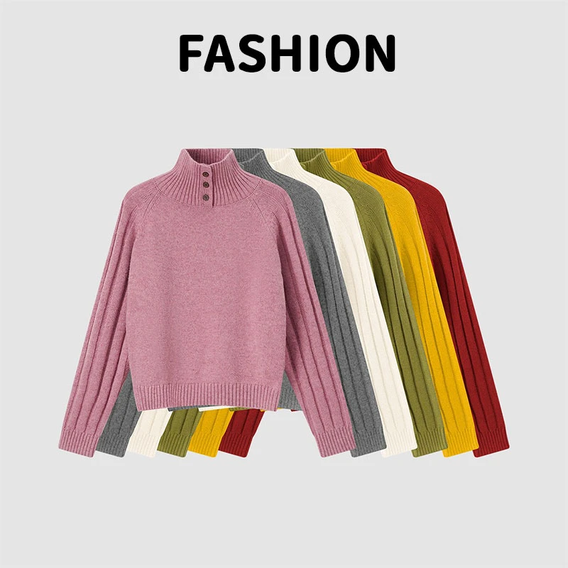 兹伊翰【朱樱】2025秋冬新款加厚简约时尚针织衫女翻领套头长袖毛衣