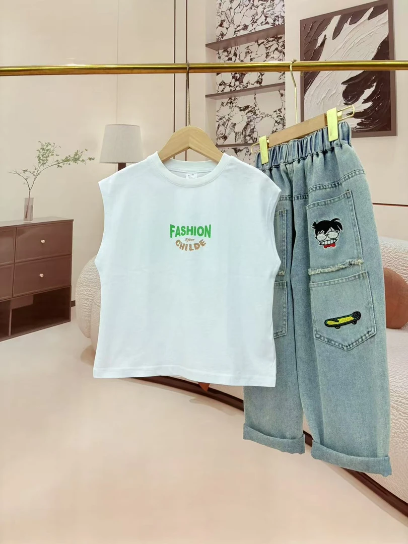 502678男童无袖T恤2025新款无袖超酷洋气背心中大童休闲圆领无袖