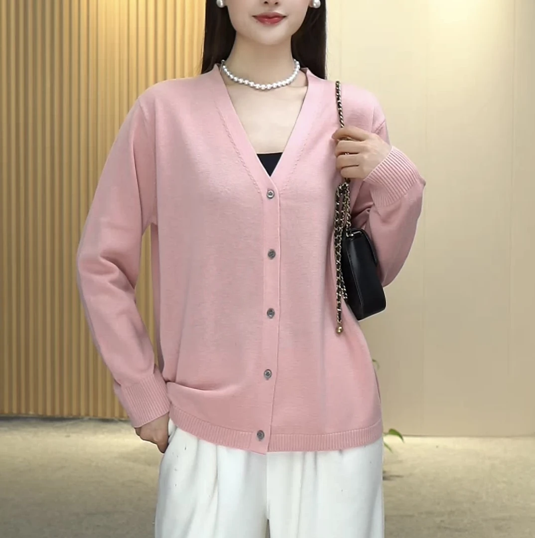 【FPZX】纯色简约宽松显瘦气质V领百搭休闲气质慵懒羊毛针织开衫