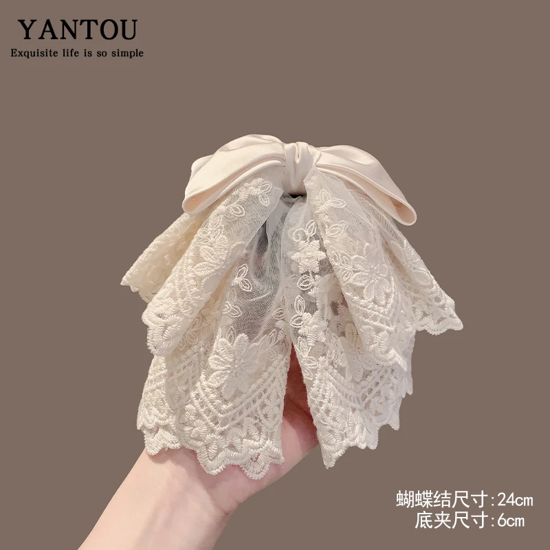 2025ins优雅立体蕾丝蝴蝶结马尾抓夹韩国温柔气质纯色顶夹发夹女