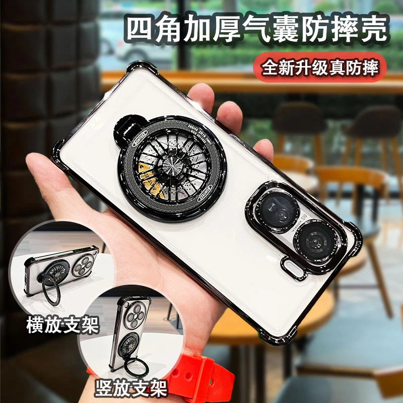【电镀旋转陀螺支架+镜头膜】适用【IQOO手机系列】四角防摔保护