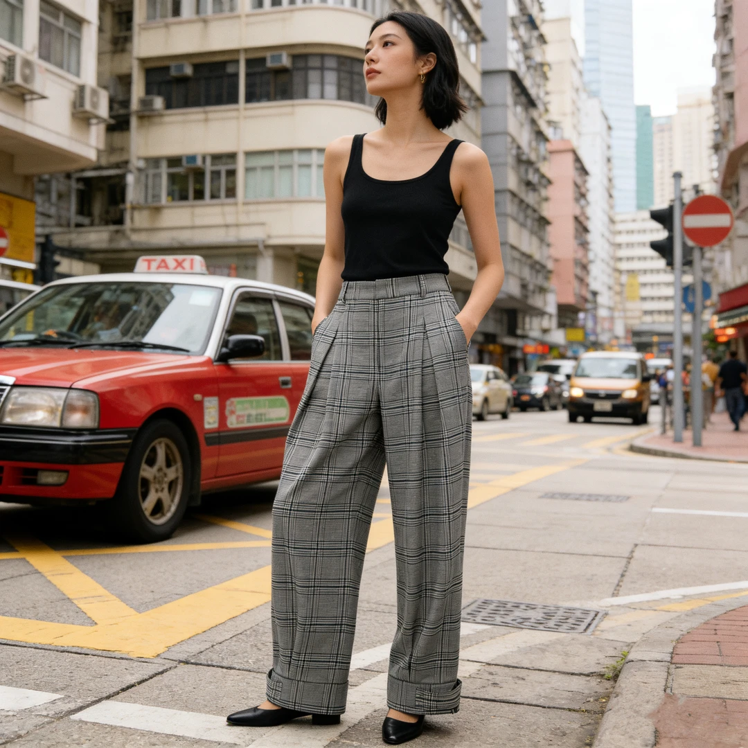 地家（DA）美拉德风时尚复古格纹宽松版束脚撤柜剪标休闲裤3C3Q415