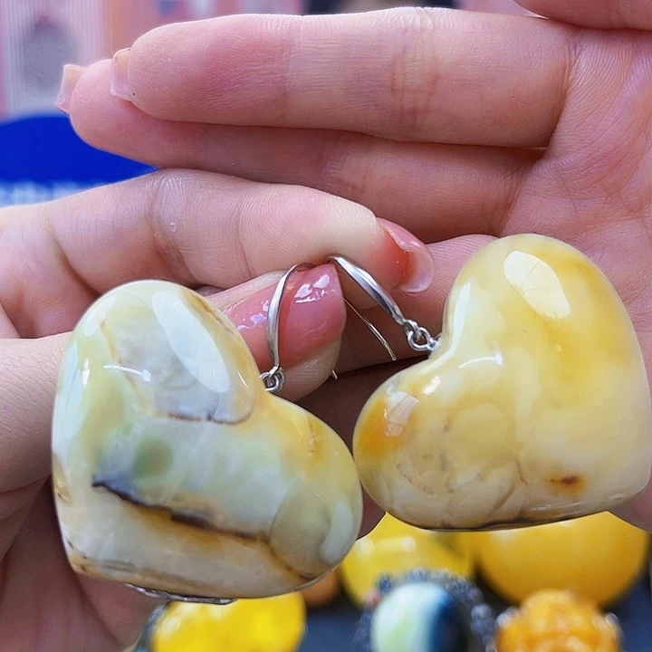 琥珀颈饰银S925镶嵌耳环