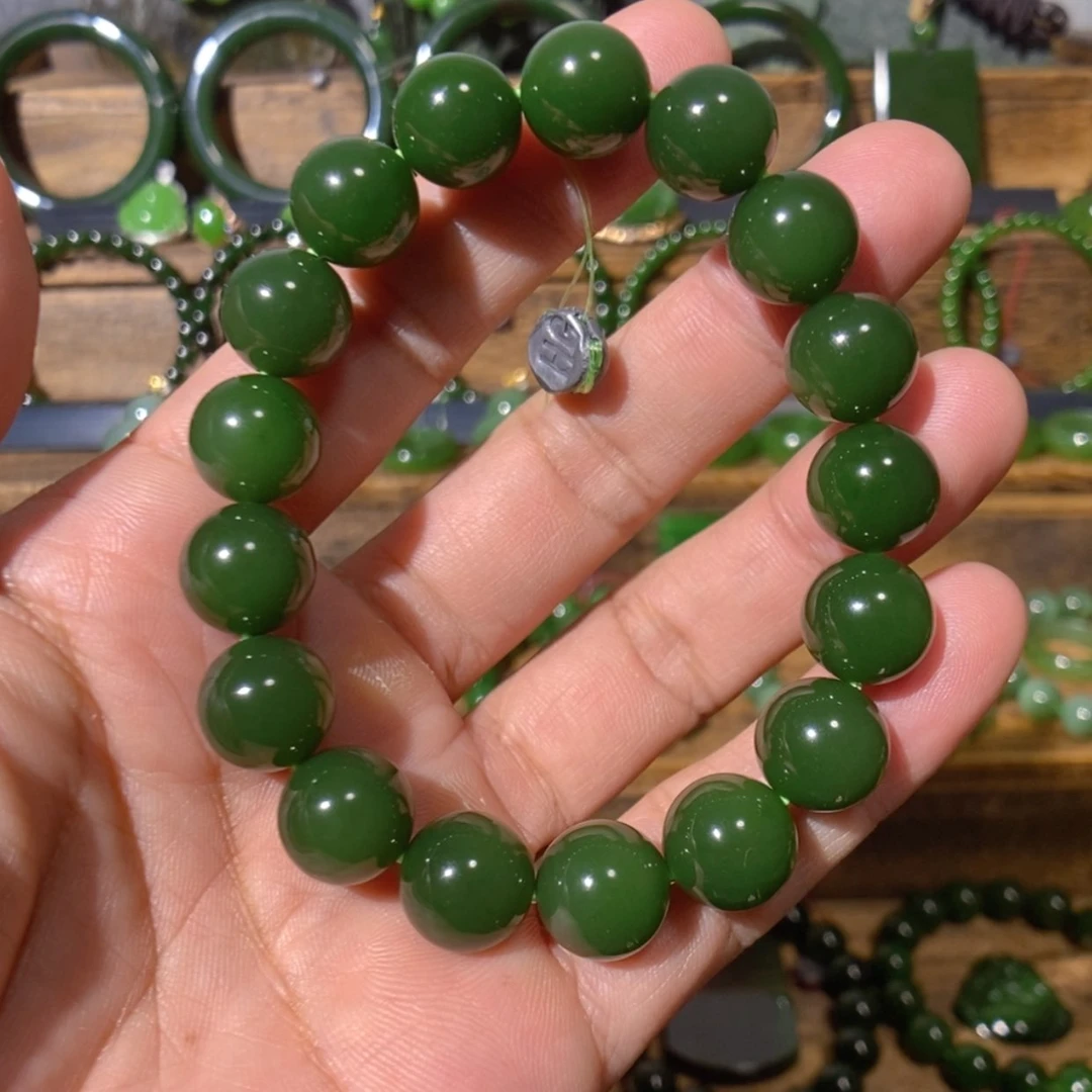 【闪购商品】吊坠(不含链)未镶嵌和田玉俄七菠菜绿手串 12