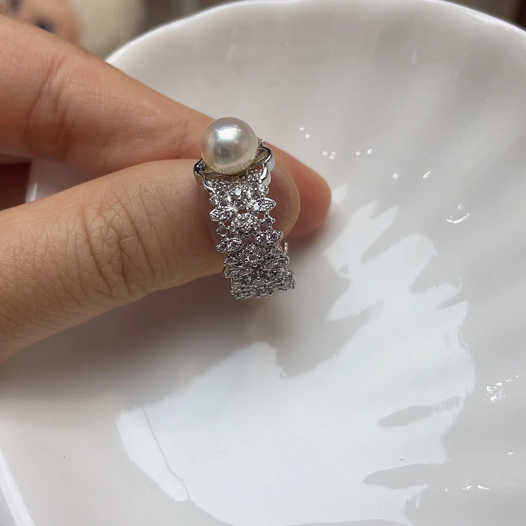 戒指海水珍珠银S925镶嵌