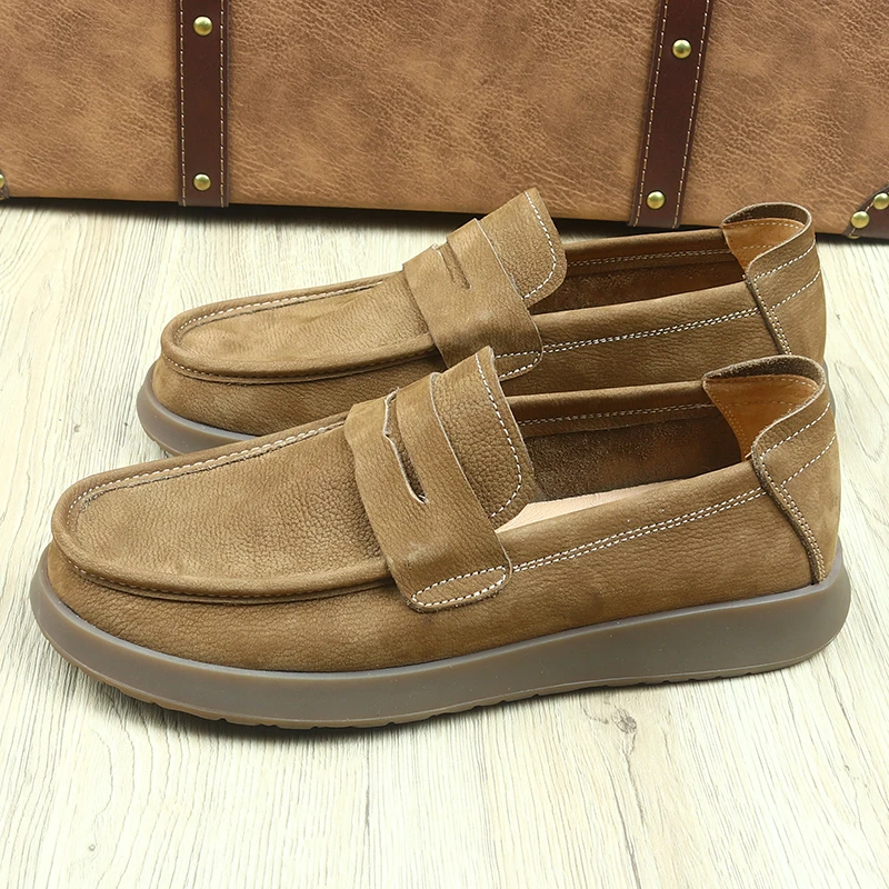 男士新款一脚蹬头层牛皮复古风休闲懒人软皮软底男皮鞋夏季透气