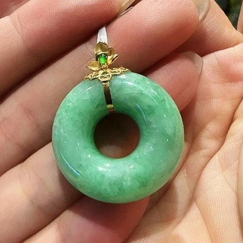 翡翠18K金镶嵌吊坠(不含链)
