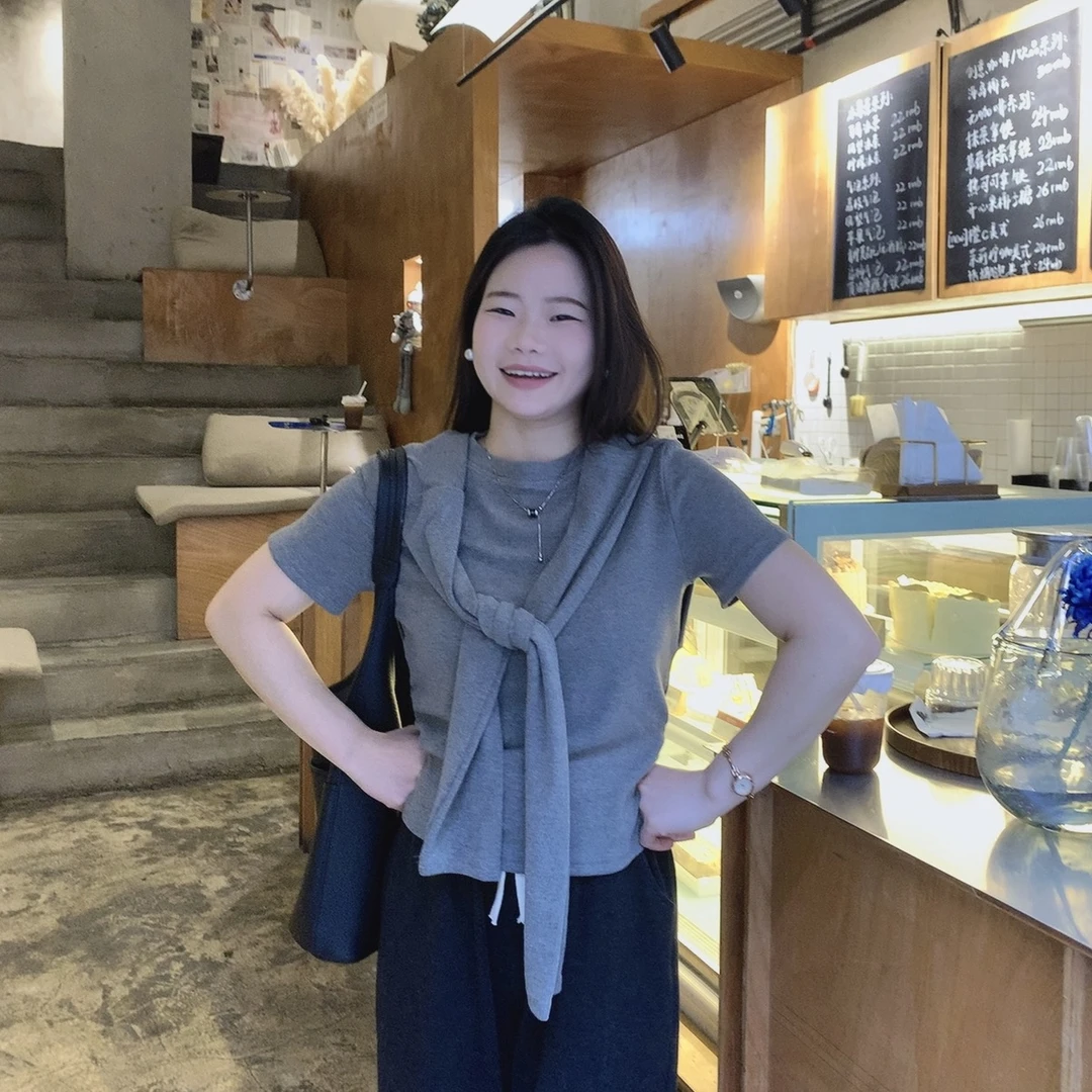 奈看小个子【觅春】韩系简约披肩短袖T恤假两件设计感显瘦上衣