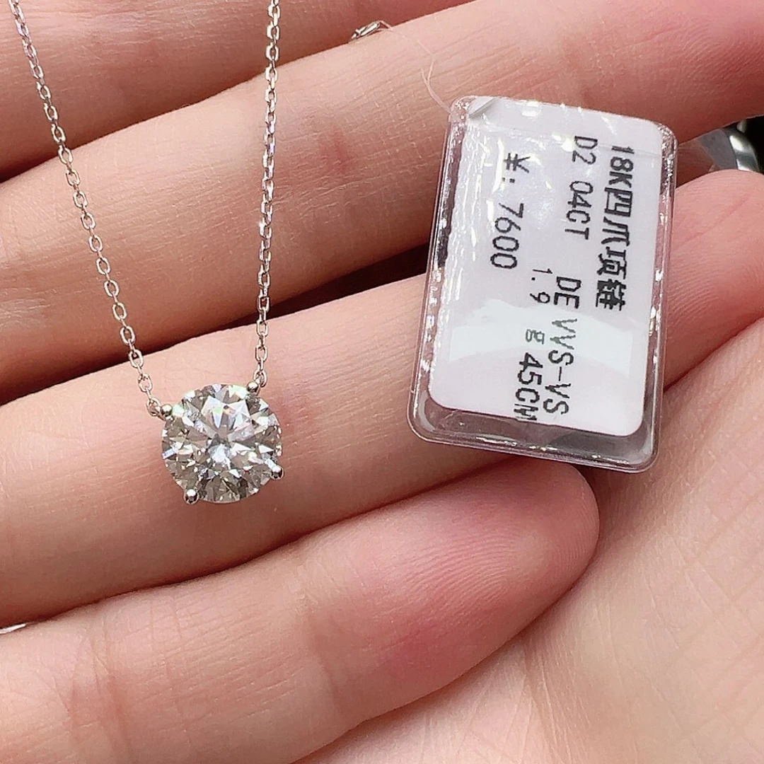 18K金镶嵌实验室培育钻石套链2克拉，四爪项链k白露丝款