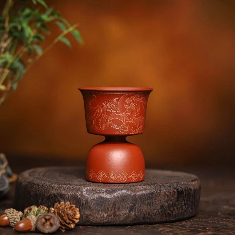 手工杯 | 九斋九色鹿描金刻绘对对杯