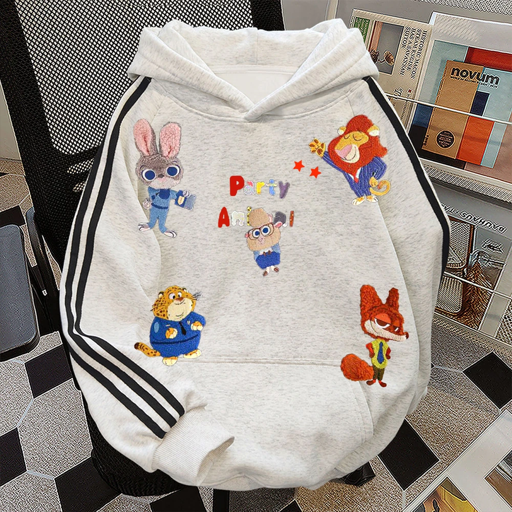 美式高街300斤特大码疯狂动物城连帽卫衣初秋男女三条杠拼接外套