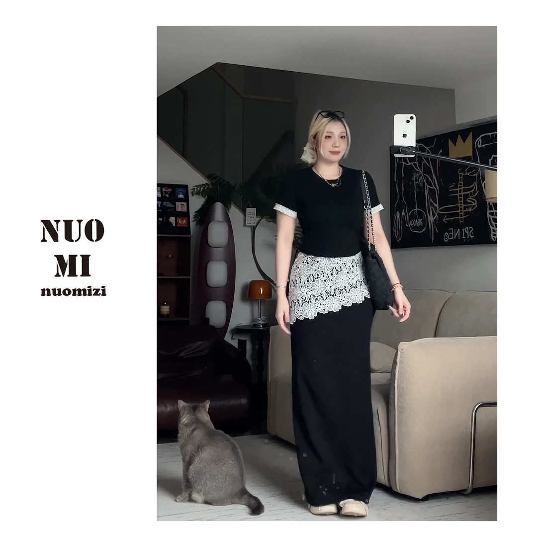 ZOZ糯米子[瘦瘦裙]遮胯半身裙女夏季新款韩版拼接蕾丝镂空包臀裙