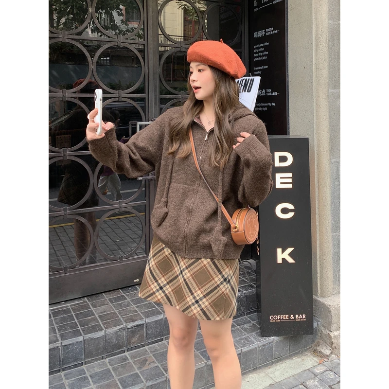 【ALINDM年终大清仓】设计感毛衣显瘦200斤连帽针织开DYL036