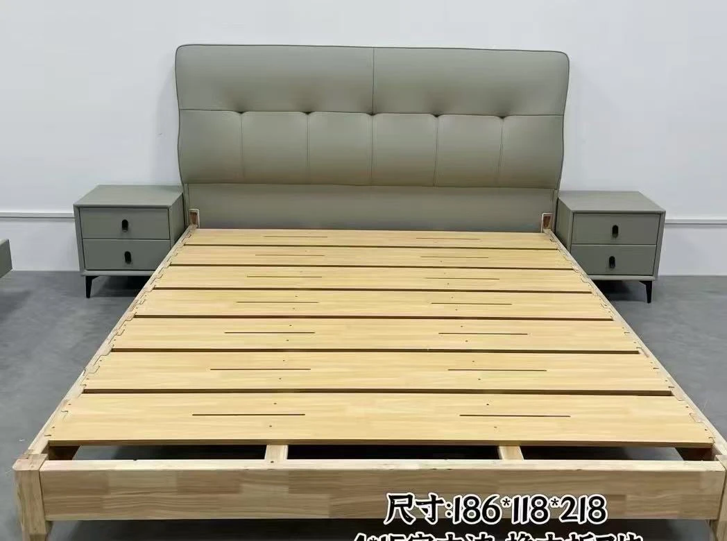 186轻奢简约现代主卧床室储物高箱皮艺床意式高端极简榫卯床板床