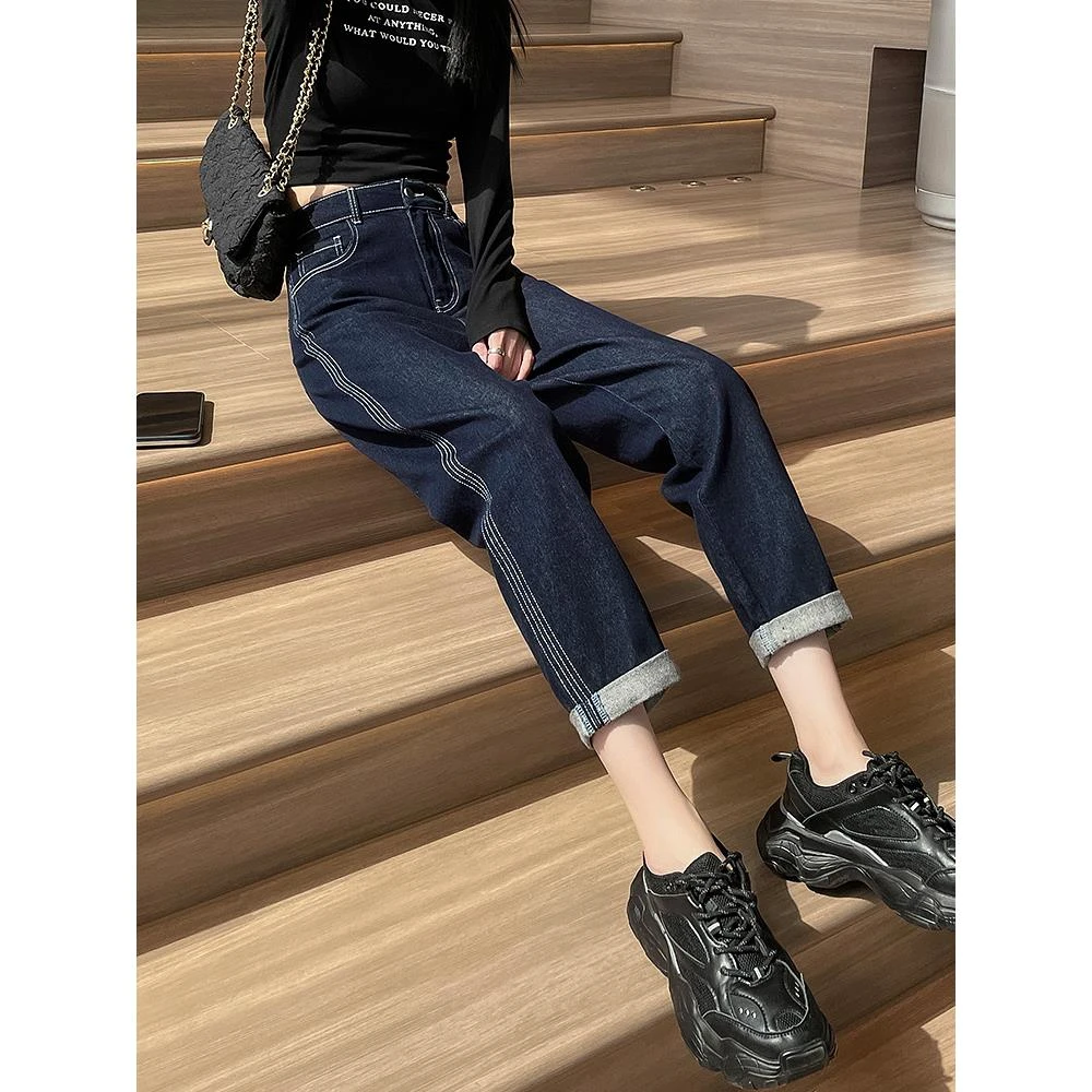 哈伦牛仔裤女宽松显瘦春秋2025新款高腰梨型身材小个子萝卜老爹裤