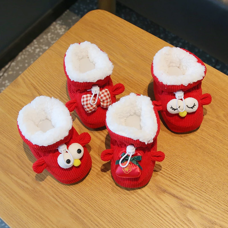 大红色过新年喜庆周岁婴儿棉鞋加厚绒秋冬保暖学步鞋男女宝宝脚套