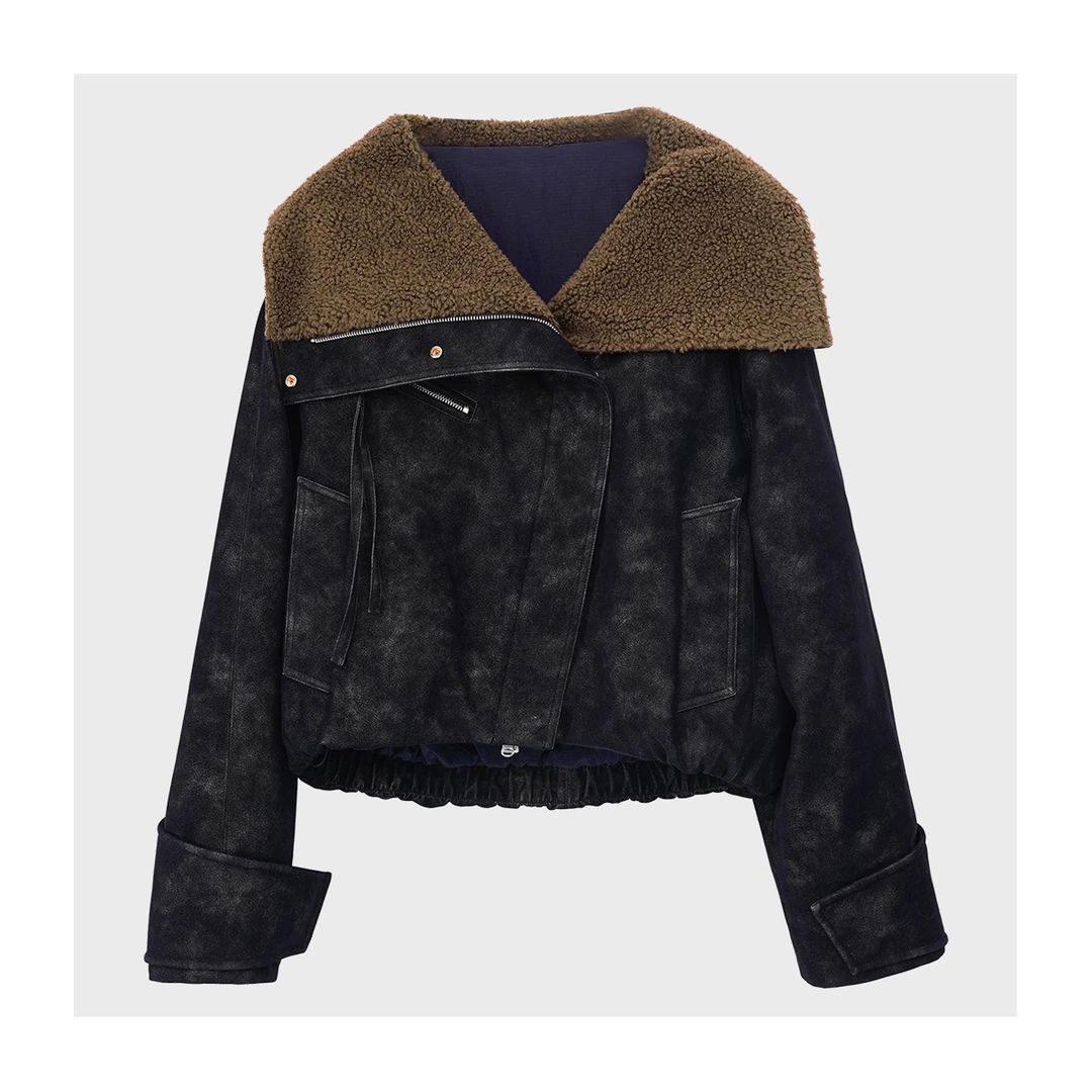 【安迪甄选】复古英伦风设计感拼接保暖短外套女装