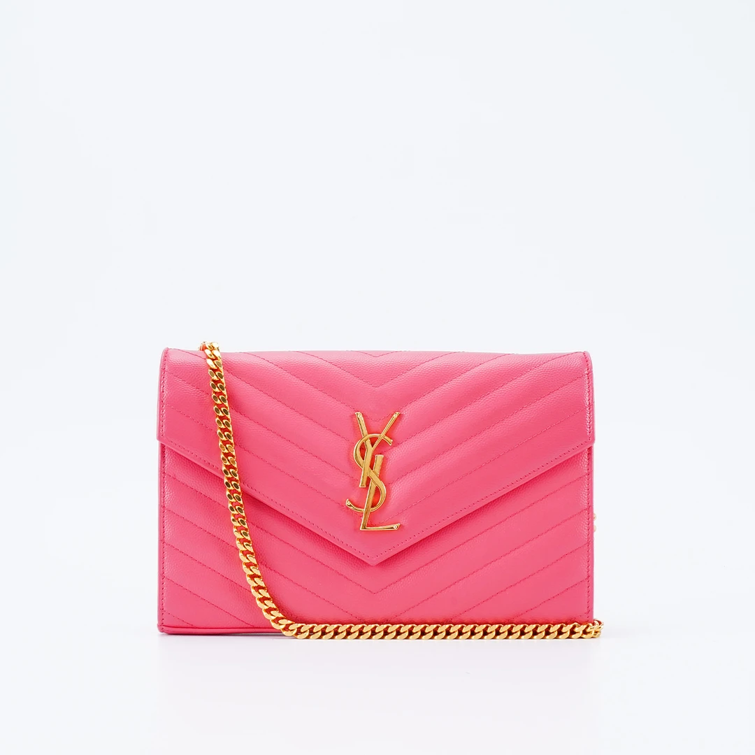 99新 YSL/圣罗兰 【诗诗】YSL 信封包中号鱼子酱粉金斜挎包/98新