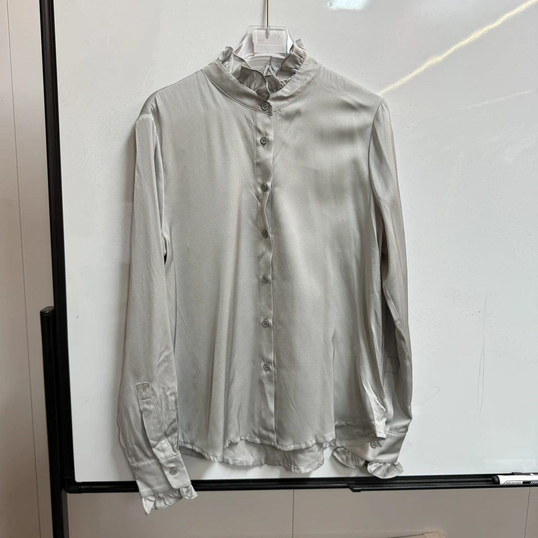 重磅真丝双乔弹力缎长袖上衣E76