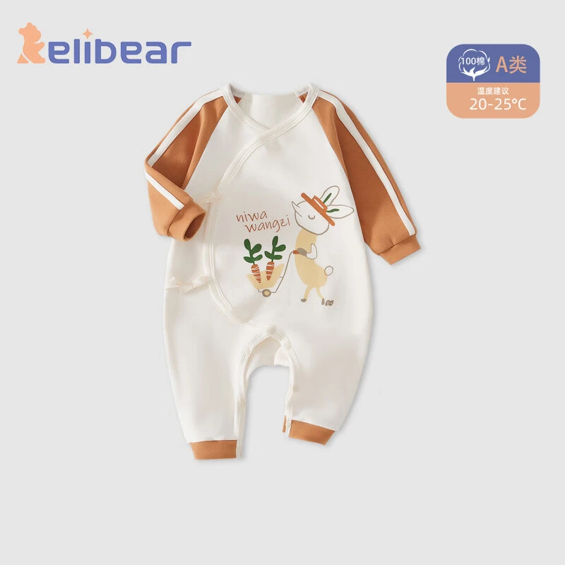 婴儿衣服春秋款棉蝴蝶衣系带无骨哈衣宝宝连体衣可爱新生儿衣服