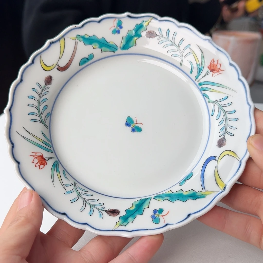 瓷片九谷烧手绘花草16厘米盘