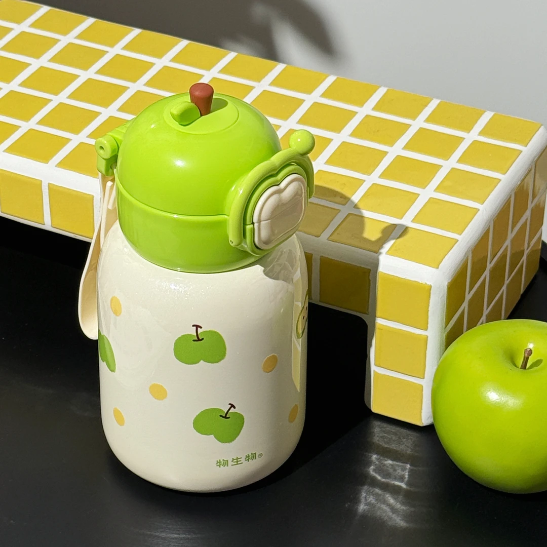 物生物苹果双饮保温杯儿童可爱便携水杯学生高颜值书包侧兜杯子
