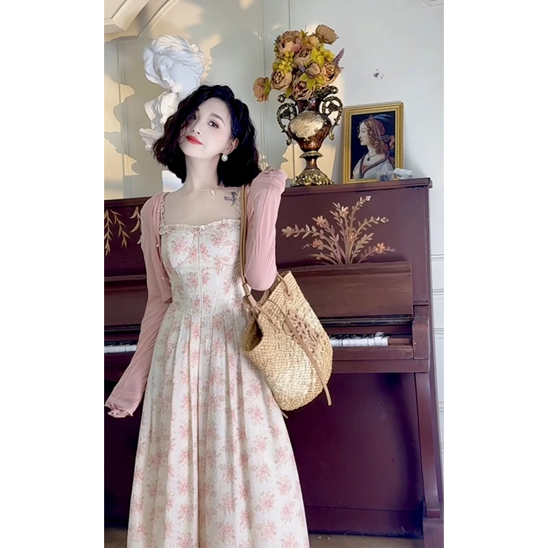 LAOXIAO『一树山桃』法式吊带连衣裙原创气质小个子收腰温柔风110