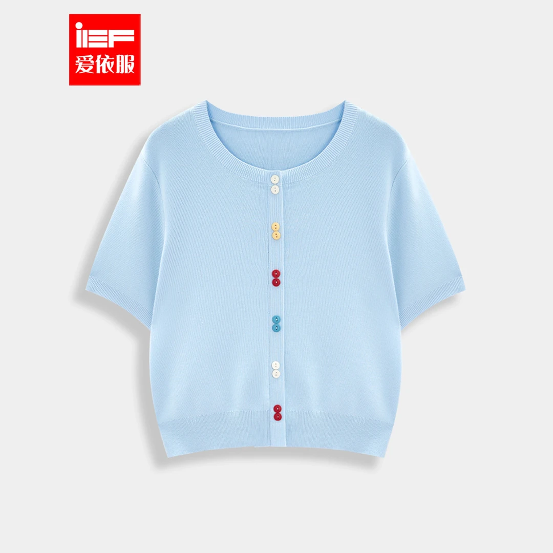 IEF/爱依服2025夏季新款大码女装韩系氛围感彩虹双扣设计感上衣