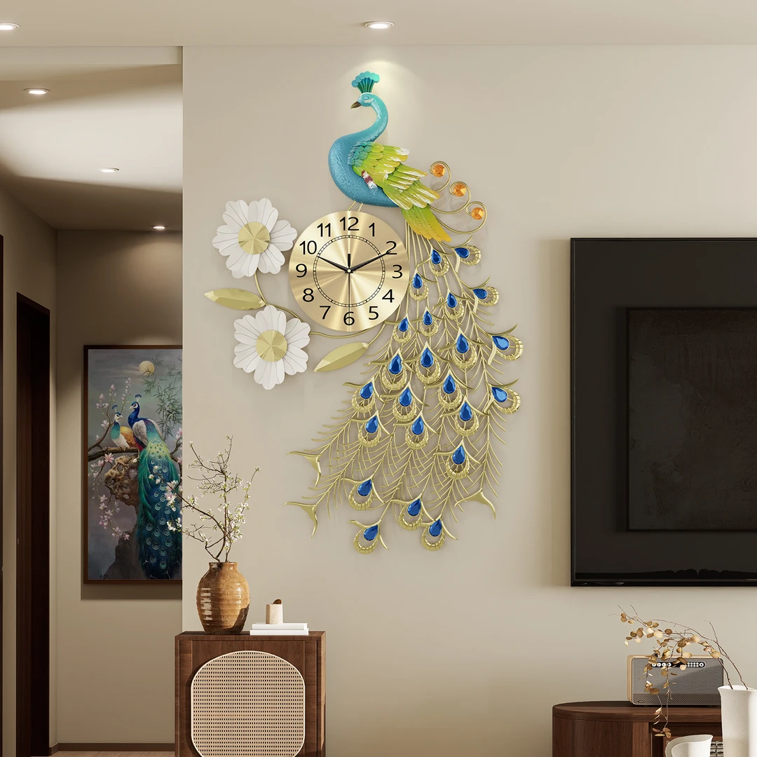 牡丹金雀--金蕾创意装饰挂钟家用新中式钟表复古挂件客厅餐厅时钟