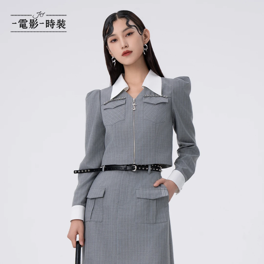 【九月专属】一电影一时装拼接特工短外套长袖高级灰FFIS115635