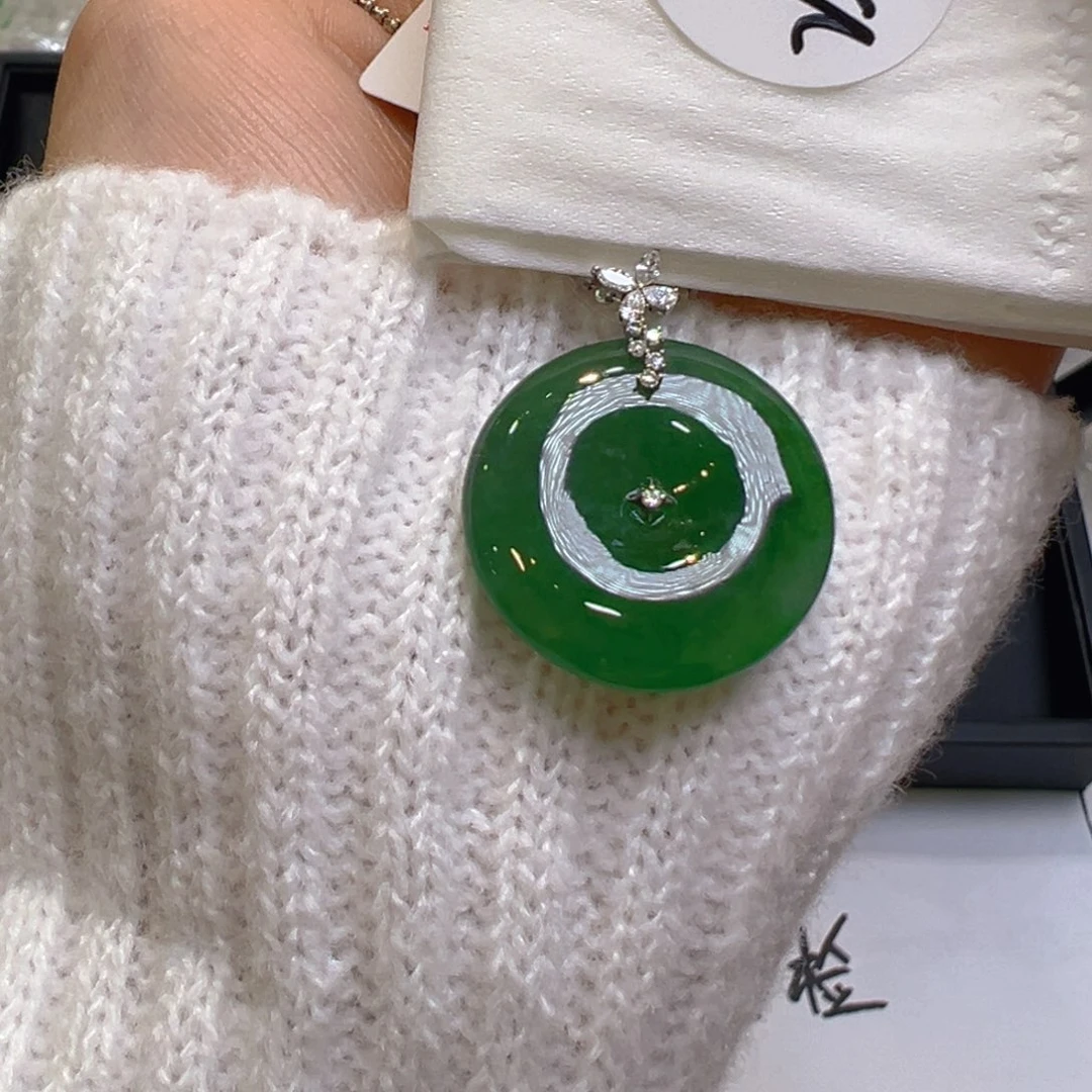 翡翠18K金镶嵌吊坠(不含链)