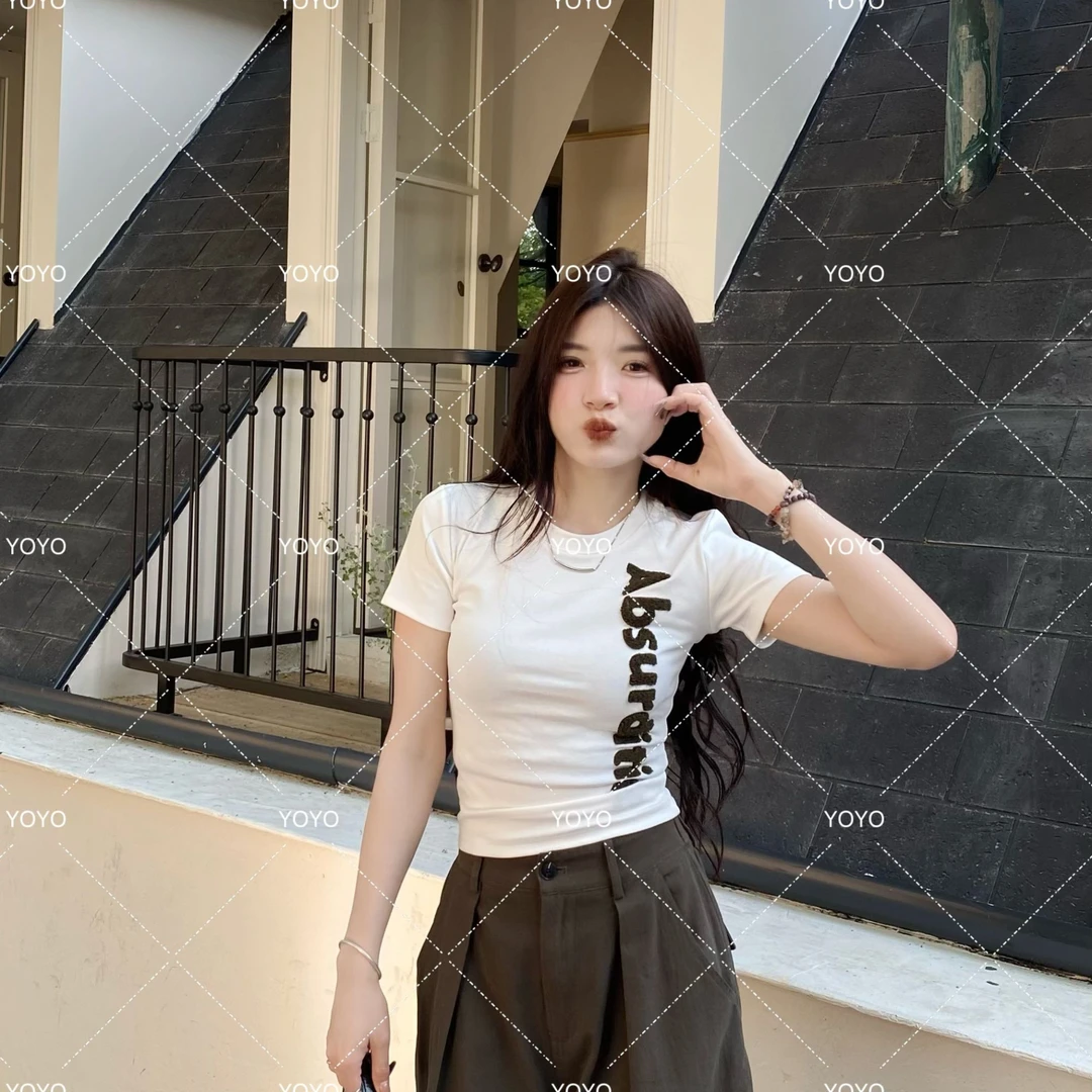 YOYO自制【毛巾绣】夏季2025显瘦修身设计感小众短袖上衣T恤