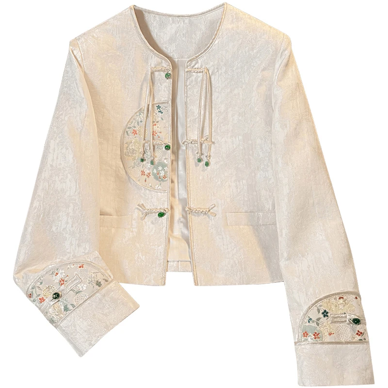 丝柏舍2025秋装新款女装圆领盘扣宽松中式短款长袖外套S43R6281A