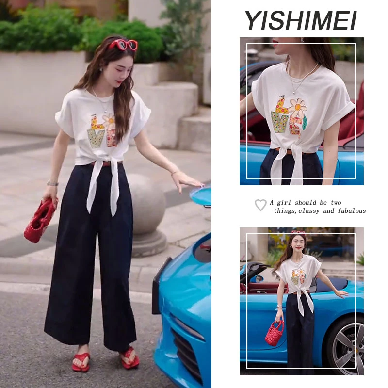 今年流行夏季一整套2025年新款韩系百搭减龄短袖t恤休闲裤两件套