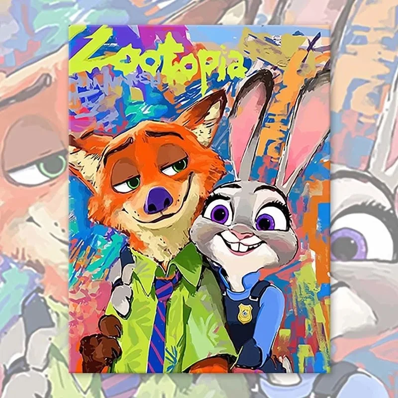 疯狂动物城diy数字油画填色涂色超可爱手残党手工卡通动漫装饰画