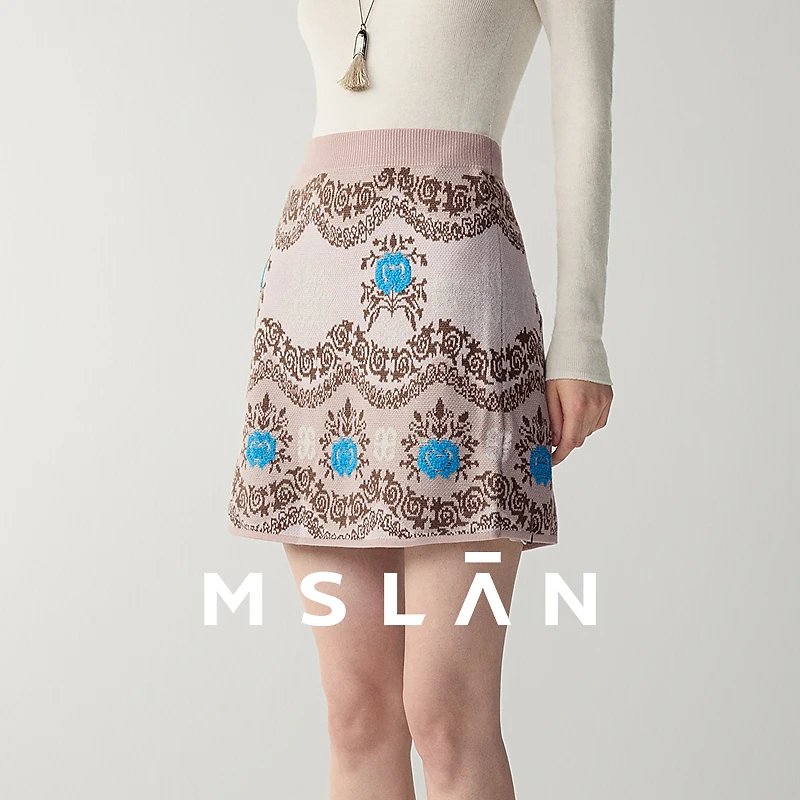 MSLAN【商场同款】冬新款女装半身裙复古气质时尚提花短裙MFDQ381