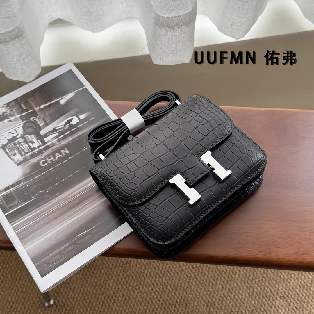 UUFMN｜25新款空姐v包头层鳄鱼纹牛皮单肩斜挎气质百搭轻奢小方包