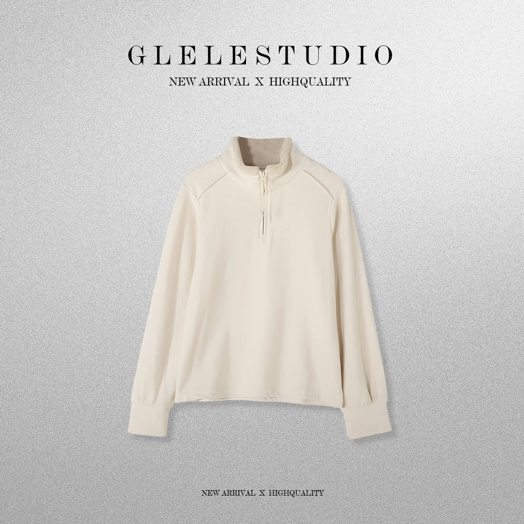 Glele私服「直角肩卫衣」发热轻暖衣立领拼毛卫衣