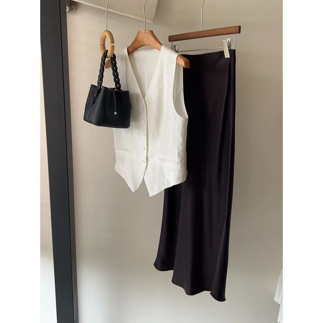 IMPRESSION | 优雅垂坠感乌木色流光醋酸半身裙