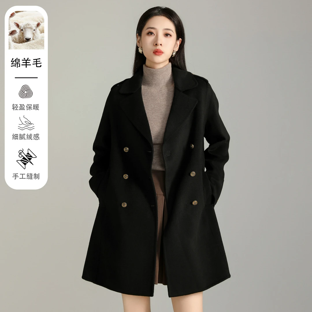 【商场同款】Smen诗萌中款双面呢2023冬季新款经典款大衣毛呢外套