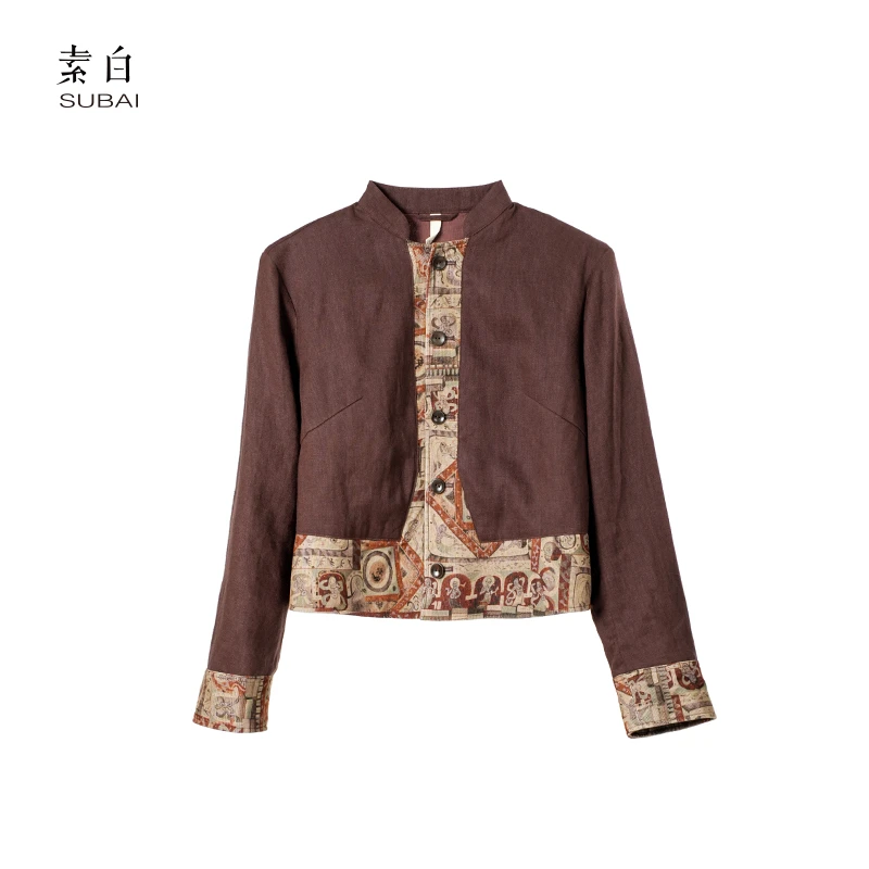 素白设计感【旷原拾光】T01803亚麻复古调性拼接外套