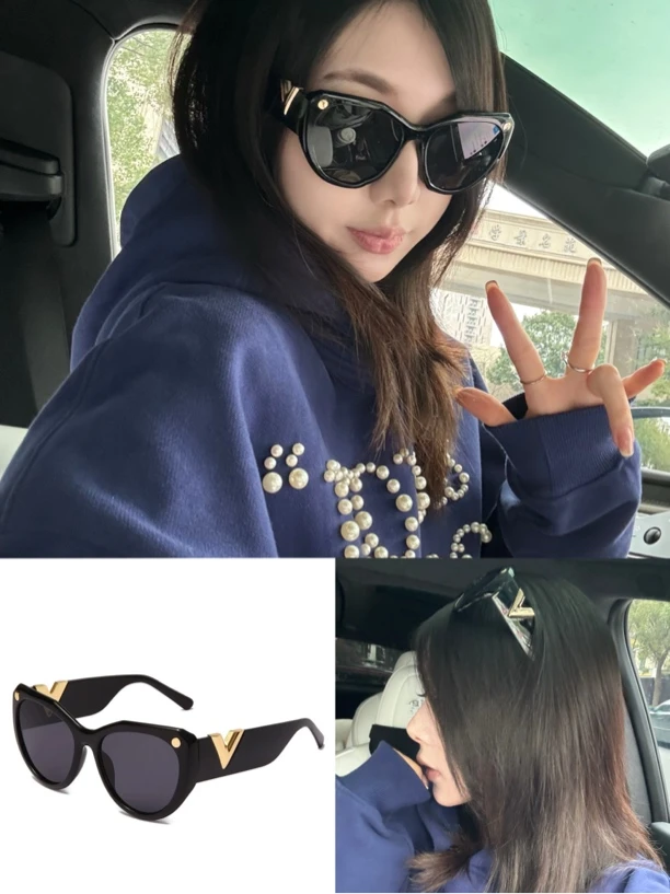 猫眼女士太阳镜时尚墨镜网红百搭黑色复古潮流街拍个性女款