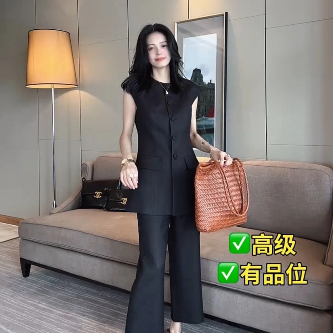 2025夏季新款时尚气质百搭显瘦无袖马甲女宽松休闲阔腿裤两件套装