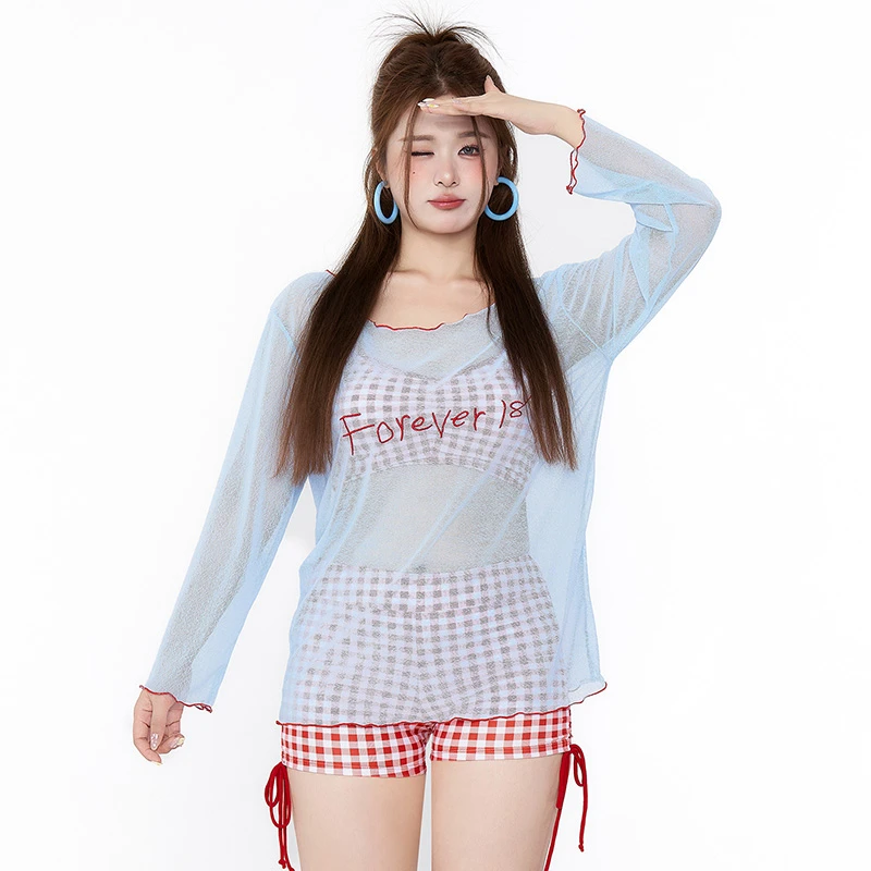 美亦舒长袖泳衣女三件套罩衫遮肉分体显瘦保守泳装女士好看洋气