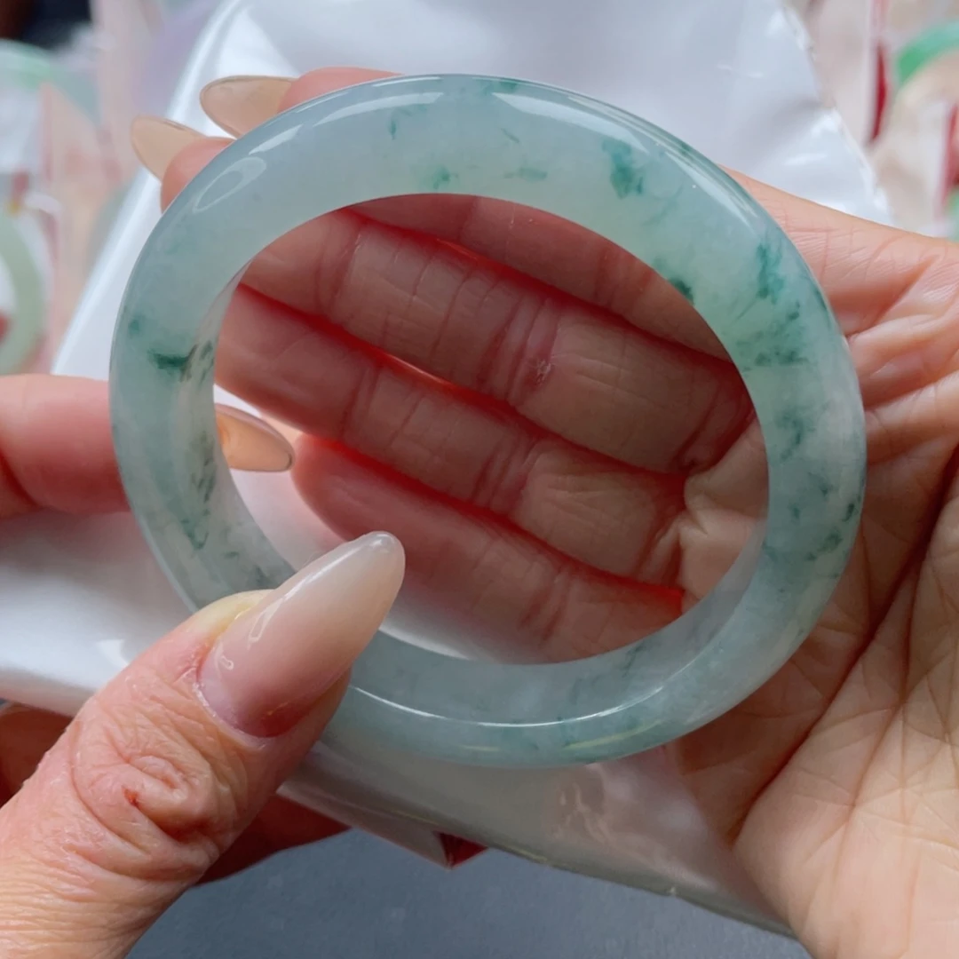 未镶嵌手镯翡翠59.4圈 繁星碎绿茶花 花色灵动 3号