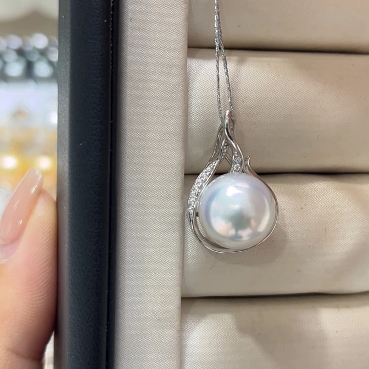 吊坠(不含链)银S925镶嵌海水珍珠11-12宝石光59号