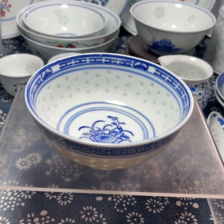 青花玲珑5.5寸兰花饭碗10个挑选一下