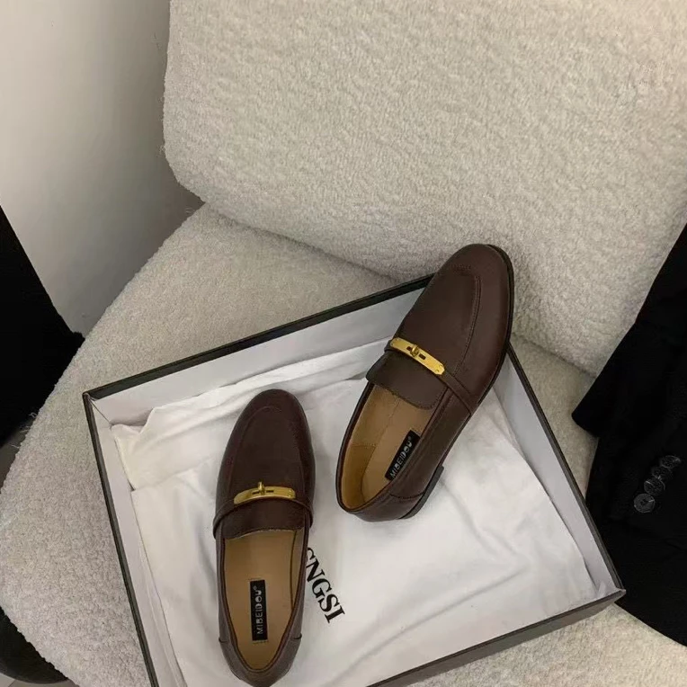 金属装饰拼色乐福鞋修面皮单鞋皮鞋女鞋秋季低跟英伦风