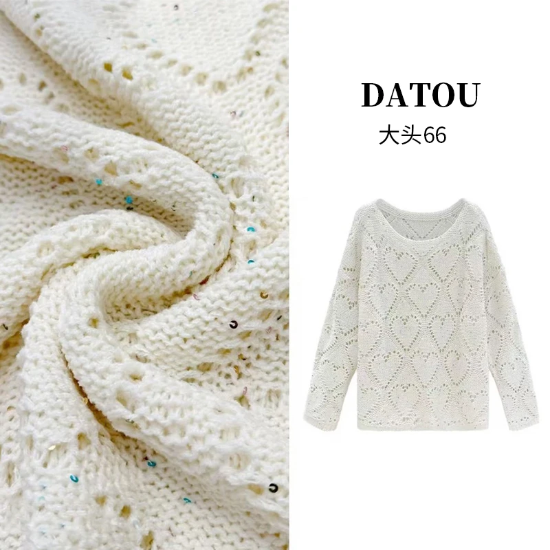 2025 新款设计百搭时尚长袖针织镂空毛衣 8811